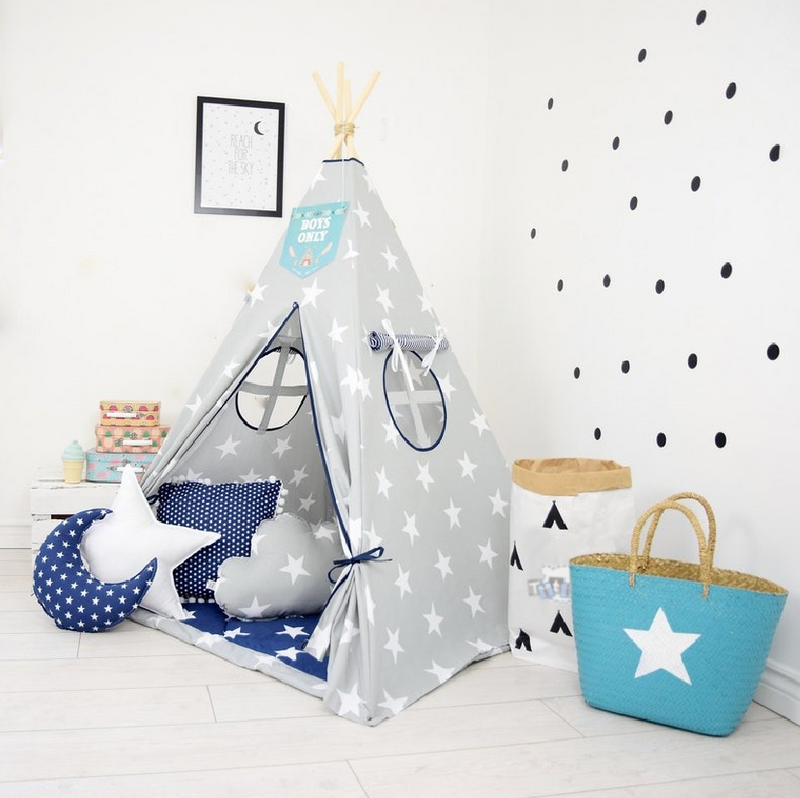 Cabana Teepee Cinza e Azul