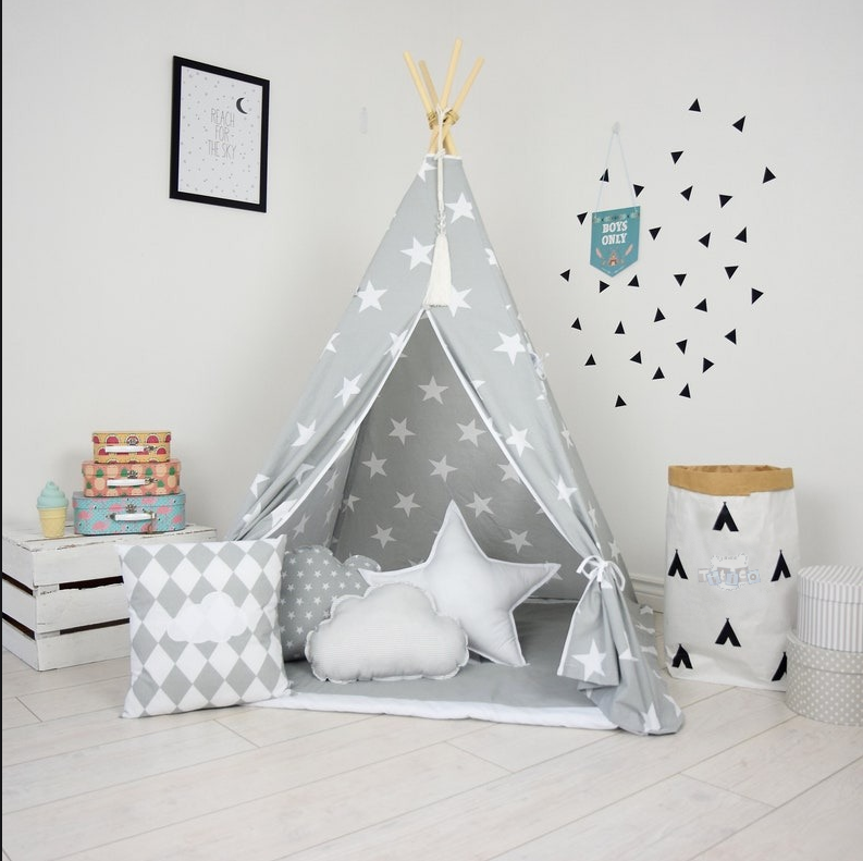 Cabana Teepee Cinza Estrelada