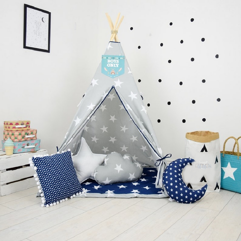 Cabana Teepee Cinza e Azul