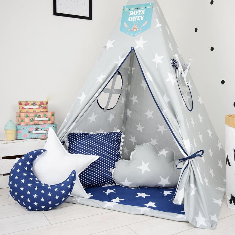 Cabana Teepee Cinza e Azul